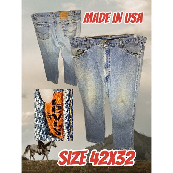 Levis 517 Jeans 42x32 straight leg Light Wash Blue USA Made orange Tab VTG - Picture 1 of 13